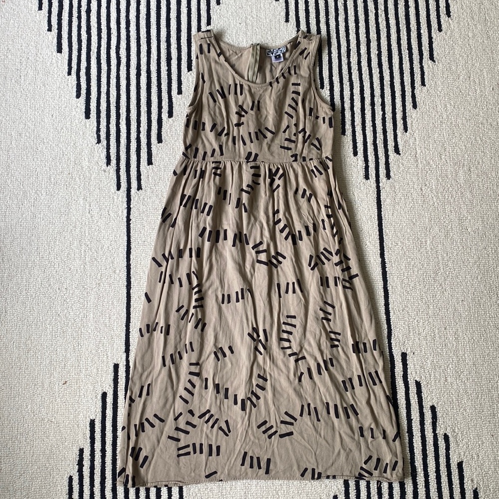 Dusen Dusen Geometric Black Tan Sleeveless Tank Dress sz 4